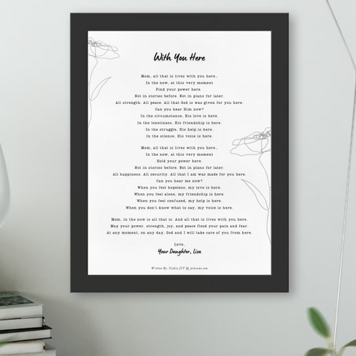 Custom, Framed Written Poetry Piece - Dedicate to Someone Special